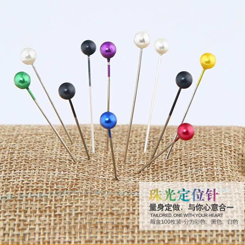 Thorns embroidered needle inserts Color positioning pin large head fixed needle stainless steel pearl pearlescent needle gauge 100 pieces