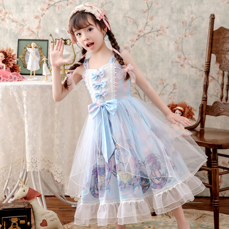 Children's Roleita Cute Girl Princess Dress Printed Little Girl Laura Skirt Lace Short Sleeve Dresses Thin Spring Autumn