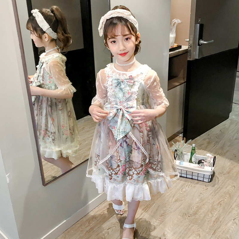 Girl Roleita Princess Dress Foreign Dress Short Sleeve Cake Fluffy Skirt Children Lolita Day Ensemble Cute Spring Autumn Dress