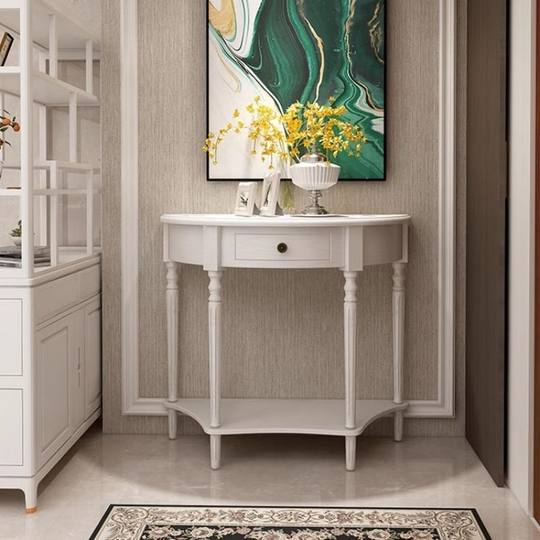 Baisi American-Style Solid Wood Entryway Narrow Cabinet 30cm Semi-Circular Console Table Light Luxury Style Wall-Mounted Entryway Cabinet Accent Piece