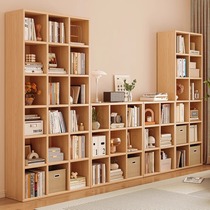 Yiqimei solid wood storage cabinet free combination bookshelf living room high and low bookcase integrated whole wall study JW