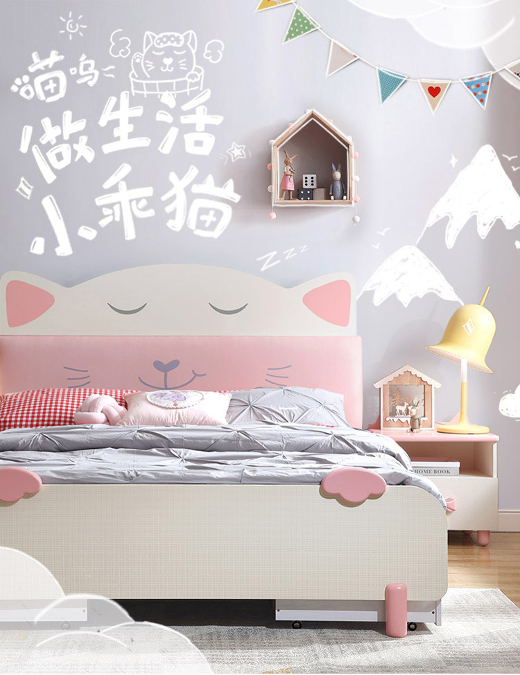 Lin's wood industry children's bed girl princess bed linen 1 5 m adolescent girl children's house furniture combination suit EA1A
