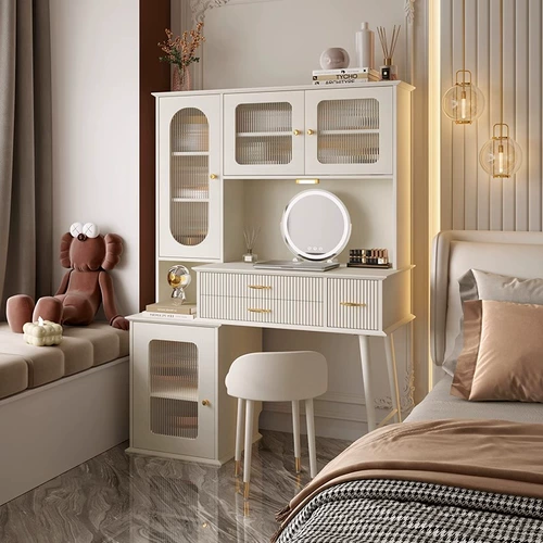 傲景 Кремовый туалетный столик, современная и минималистичная вместительная и большая система хранения для спальни, французский стиль