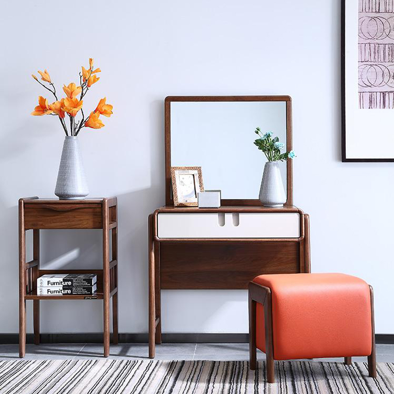 Quanyou Home Scandinavian Style Modern Simple Solid Wood Chinese Style Dressing Table Makeup Chair 61001-1