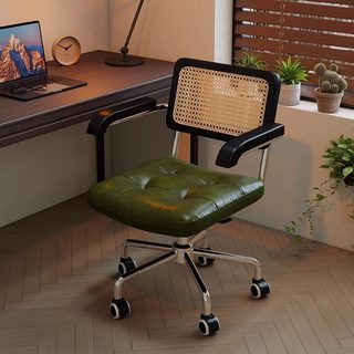 Zuoshi Computer Chair, Home-Use Rattan Retro Office Chair, Study Room Bedroom Study Desk Chair, Backrest Dining Chair