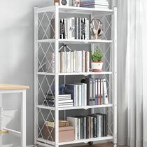 Yiqimei installation-free removable bookshelf wrought iron floor pulleys living room folding storage rack bedroom storage YQ