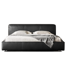 Yunxin Tofu Block Leather Bed French Black Retro Style Leather 1 8 Meter Simple Italian Double Leather King Bed