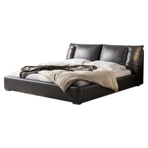 HODW Italian minimalist leather headboard layer cowhide master bedroom double bed modern minimalist bedroom bed small apartment home