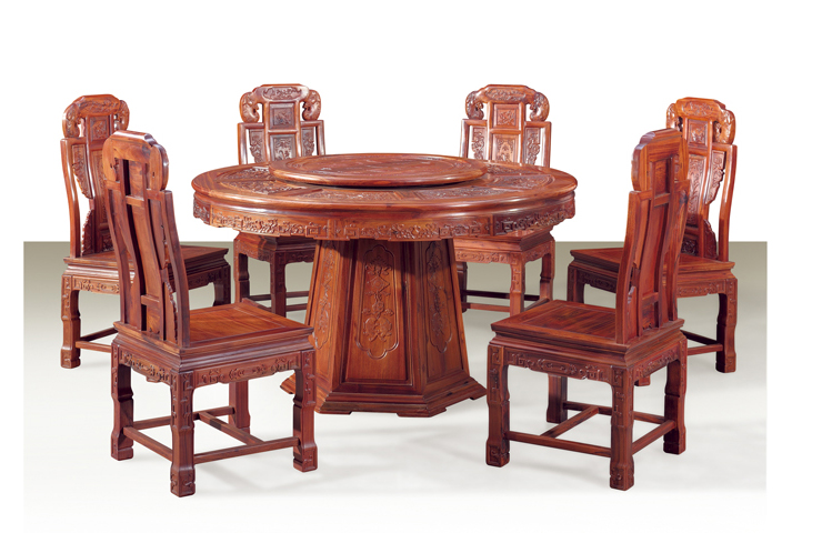 Yi Gu Xuan Big Fruit Rosewood (Pterocarpus macarocarpus) three-piece set of Xiangrui large bed