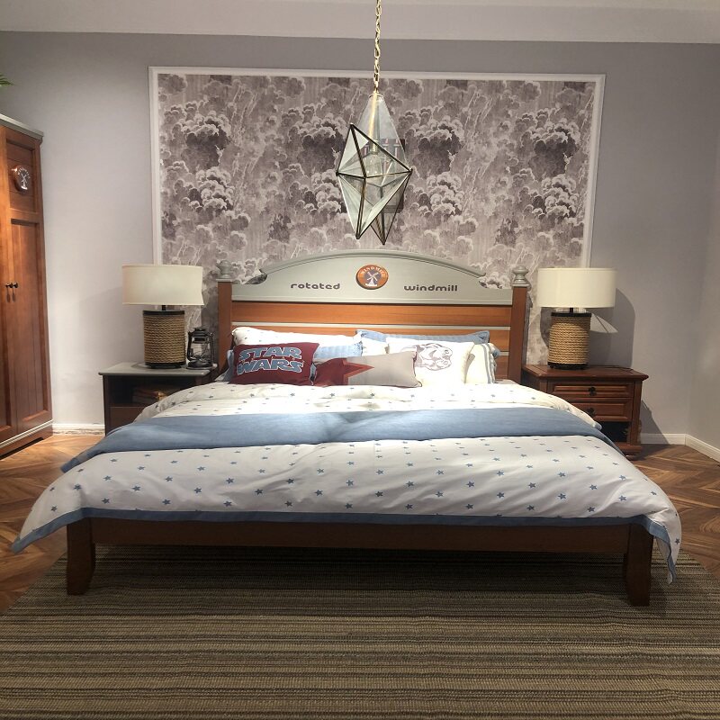 Noble popularity American simple style walnut durable look at the single bed + bedside table + desk + wardrobe combination
