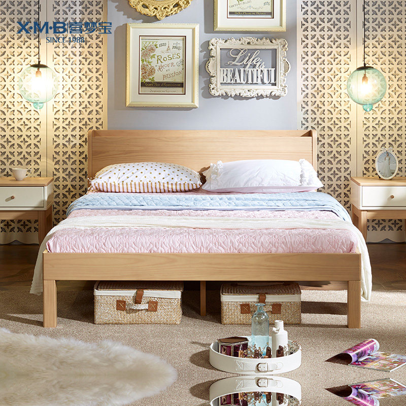 Happy Dream Treasure Solid Wood Bed Log Bed Nordic Style Pine Wood Furniture 1 2 m Single Bed 1 5 m Double Bed Wood Bed