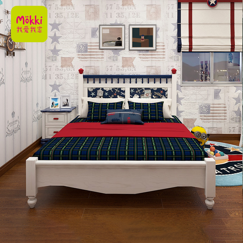 Cool Comics Brief Cute Solid Wood Children's Bed Nautical Wind Male Students Modern Style Single Bed Bedrooms