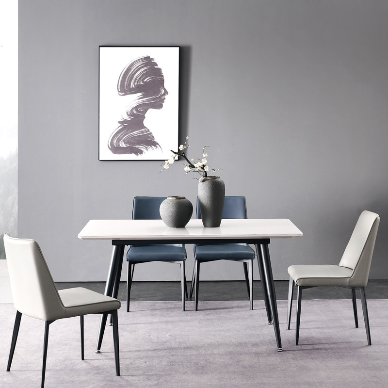 Persan modern simple dining table combination rectangular dining table home ultra white tempered glass dining table and chair combination Chengdu