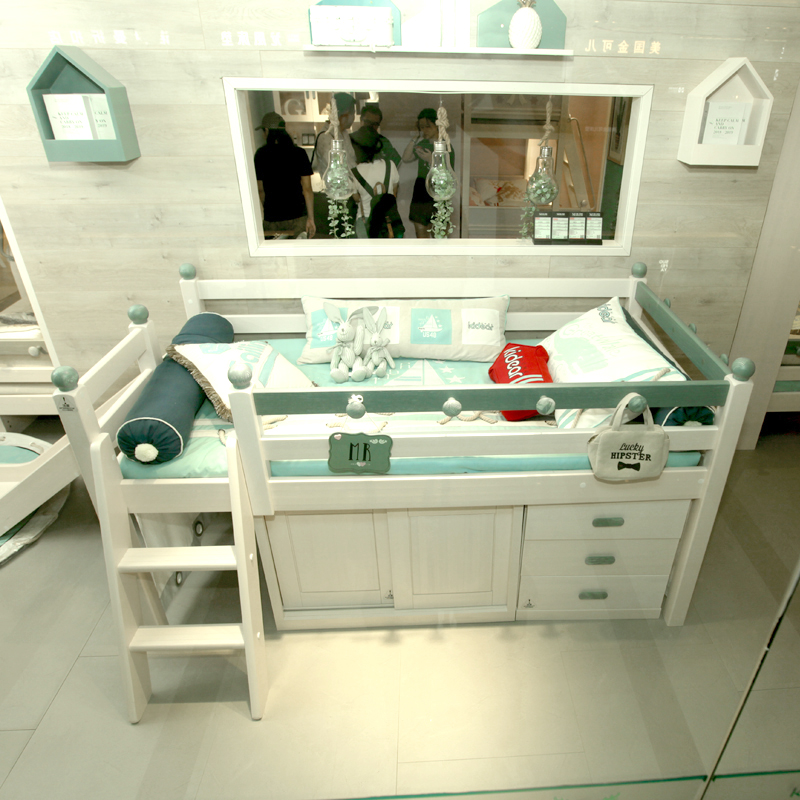 Kid-wise children half-high bed Qizhi Children's furniture and environmental friendly paint solid wood furniture