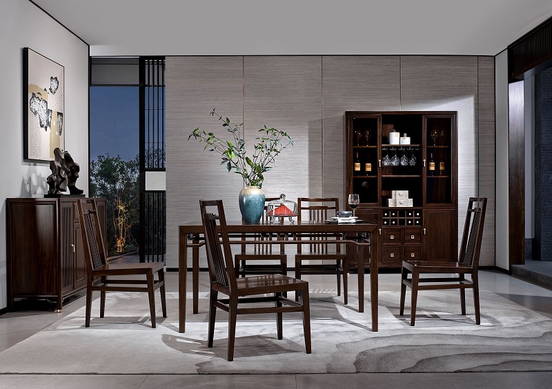 Jiudian furniture seal series Ming-style light luxury new Chinese restaurant ebony solid wood dining table and chairs 1+4