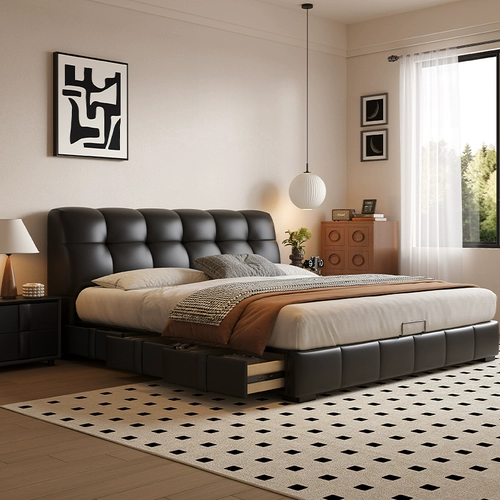 十虎 Своем двойная кровать с двумя кроватями черная крема Стиль Ветр.