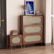 Ouya Yijia rattan ultra-thin shoe cabinet home door solid wood bar simple modern tipping bucket entry black walnut entrance