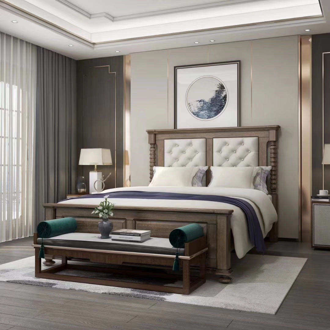 Jane Ery Modern Minima American Fashion Atmosphere New Chinese Brown Single Bed 1 8 m Solid Wood Large Bed Double Bed