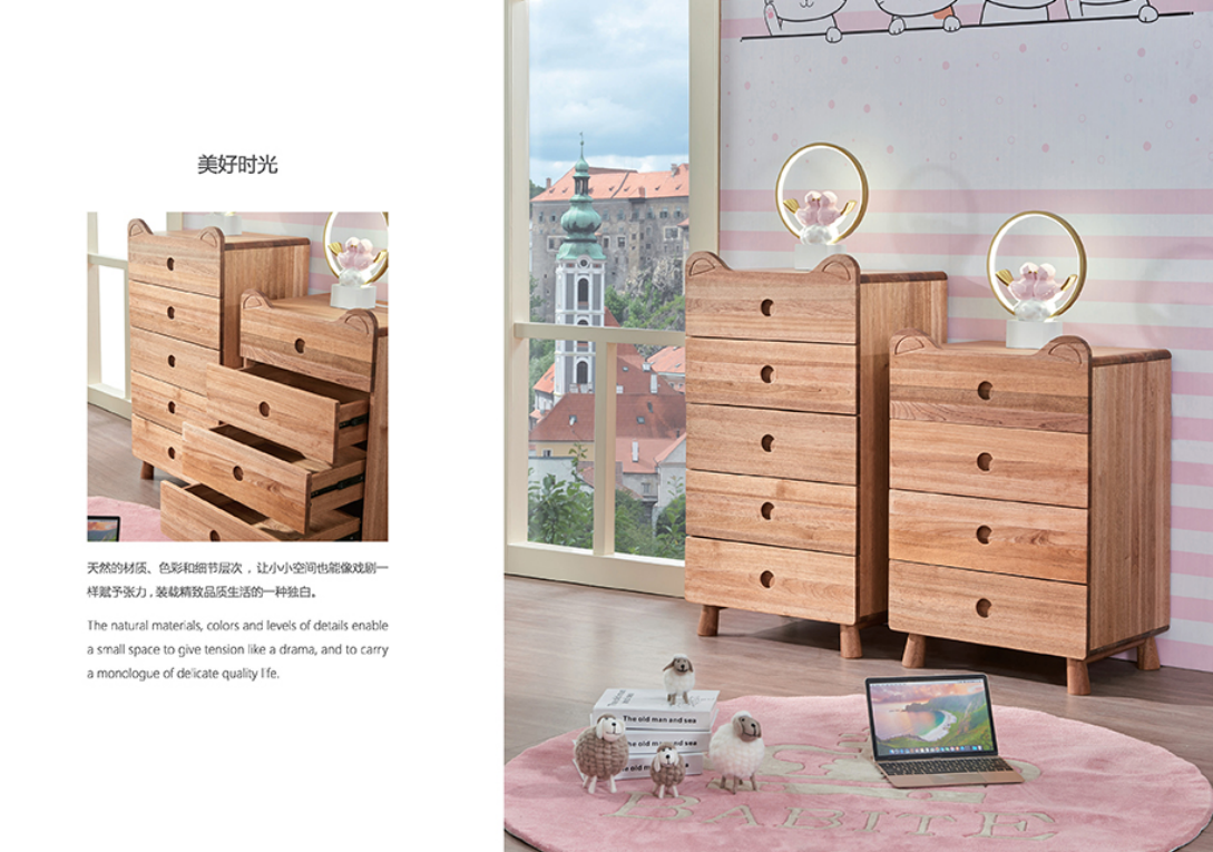 Barbiter sandalwood pure solid wood No paint green and environmentally friendly children contain kitty styling four-bucket cabinet