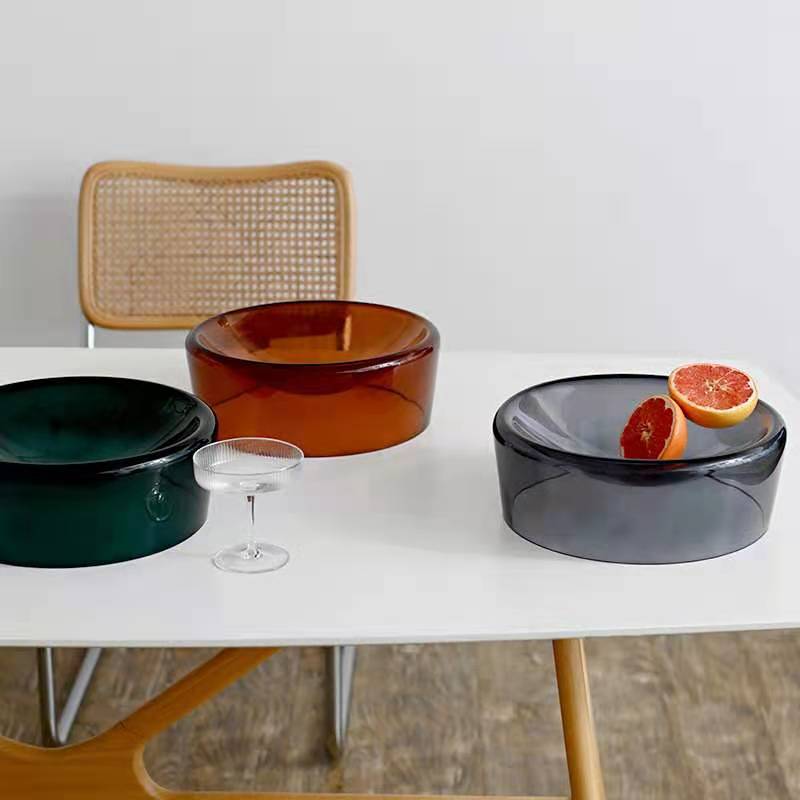 Shanguo & Set Modern Simple Concave Glass Fruit Plate Gray L Style Living Room Kitchen Wine Cabinet Fruit Plate