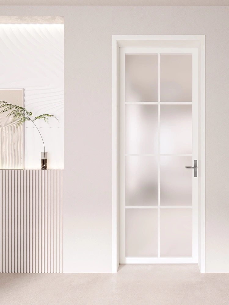 Ouboni Bathroom Door with Long Rainbow Glass, Stylish Kitchen Door, Toilet Door, Titanium Magnesium Flat Door, Aluminum Alloy Door, Nomi