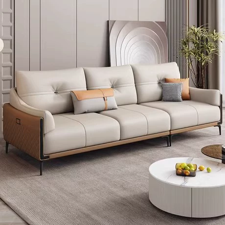Кожаный современный и минималистичный кремовый диван, воловья кожа