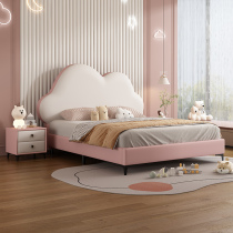 Naiqiu Yunduo childrens leather bed modern simple pink girl princess solid wood drawer high box storage bedroom bed