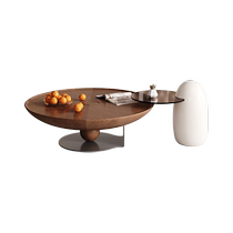 Chinese style modern minimalist round coffee table walnut color creative coffee table side table combination living room TV cabinet matching furniture