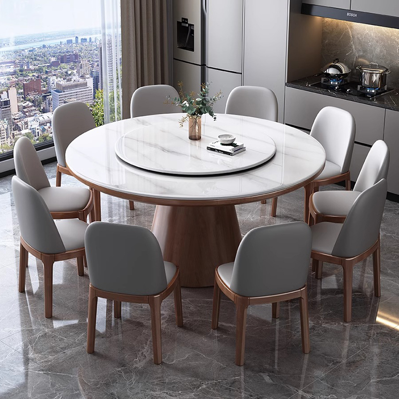 Wansen 高級スレート ダイニング テーブルと椅子の組み合わせ、モダン、シンプル、家庭用、小さなアパートのダイニング テーブル、ターンテーブル付き、無垢材のラウンド テーブル