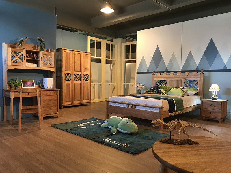 Barbiter Sandalwood Pure Solid Wood No Paint Green Environmental Protection Children Dinosaur Age Character Desk Bookshelf Attached Cabinet