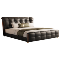 Talman high-end French American style light luxury retro style solid wood soft-covered backrest living room leather bed primary and secondary bedroom home