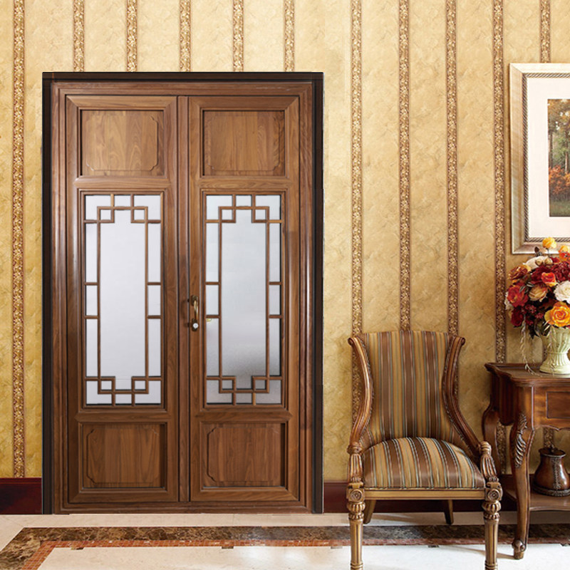 Hongmintai 92HFZS New Chinese style retro door aluminum clad wood doors and windows sealed balcony Honolulu Customize doors and windows