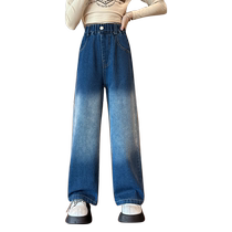 Girl Jeans Spring Autumn Outwear Long Pants Woman Great Boy Spring Straight Drum Pants Broadlegged Pants Plus Suede Children Spring Pants