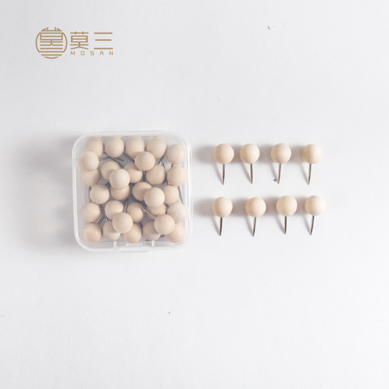Mosan Stationery Log Color Wooden Creative Pushpin Cork Nail I-Nail Photo Wall Nail Big Head Press Nail Round Big Head Press Nail Message Board Note Photo Nail 50 Boxed Decorative Nails