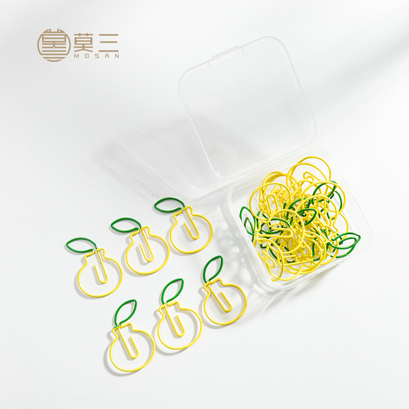 Mo San Stationery Orange color paper clip boxed bookmarks creative cute paper clips office documents small fresh roundabout needle hand account fixed geometric shape multifunctional metal pins 24 pieces