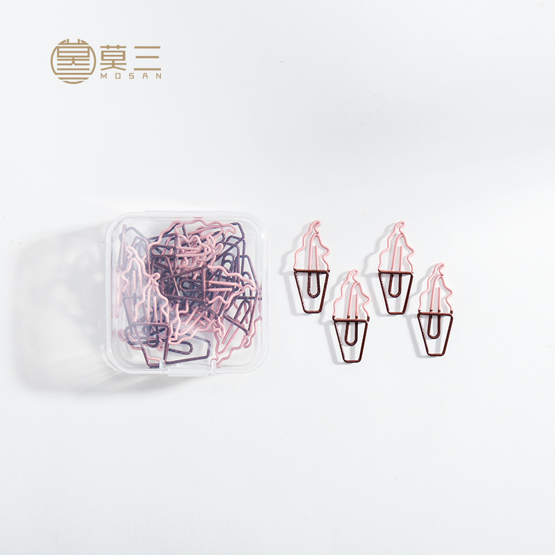Mosan Stationery Ice Cream Colored Metal Paper Clips Boxed Geometric Modeling Korean Version Special-shaped Multifunctional Bookmarks Small Fresh Girl Cute Paper Clips 24 Pieces