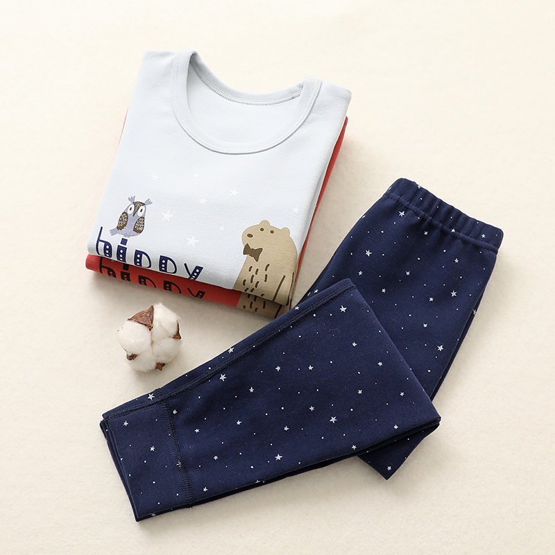 Thread Shu velvet~Baby warm underwear set Boys autumn clothes sanitary pants thickened children's boneless pajamas spring and autumn and winter