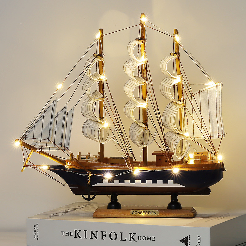 Sailing boat model decoration smooth sailing ship model living room small wooden boat porch wine cabinet TV cabinet bookcase decoration gift