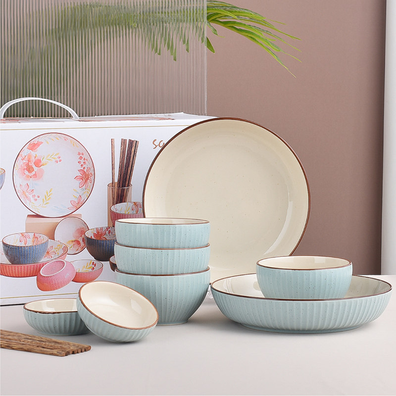 Shangling Ceramic Star River Cutlery 12 Head Han Style Dishes Pan Chopsticks Light Lavish Pure Color Little Clear New Suit Gift Cutlery