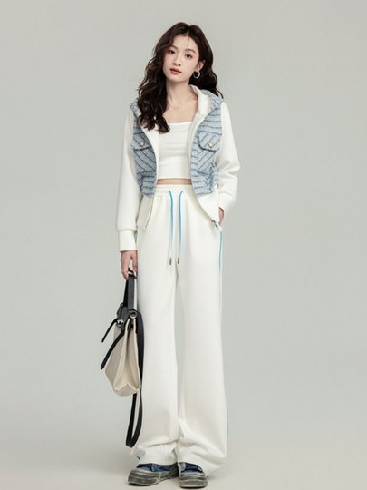 Casual Sports Suit for Women, Spring and Autumn, Fashionable, High-End, Stylish, Age-Reducing, Chanel-Style Sweatshirt and Wide-Leg Pants Two-Piece Set