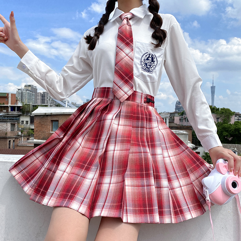 New Year's red JK uniform plaid skirt genuine full set of original 12-year-old girls orthodox skirt autumn and winter plus velvet class clothes spring