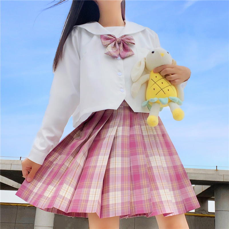 jk uniform skirt genuine Japanese college style navy collar short sleeve student white shirt female summer jk suit full set