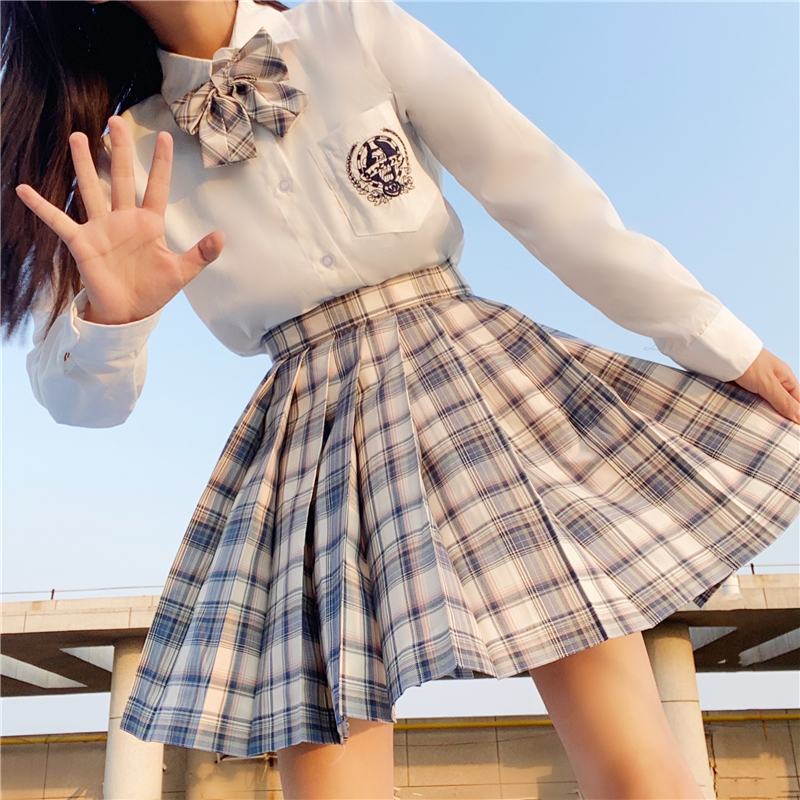 Script JK original (Zhaohui) blue warm color uniform genuine jk plaid skirt pleated skirt Japanese last dropped