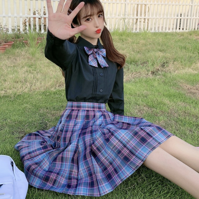 Sauce fruit homemade 2020 autumn new girl high school student organ pleated long-sleeved JK uniform chiffon straight shirt female