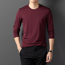 2019 young and middle-aged mens long sleeve T-shirt men chun qiu zhuang loose round neckline solid color mens inner base shirt