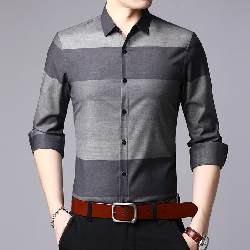 2019 spring and autumn new men's long-sleeved shirt Korean version of fashion casual men's striped shirt men's fashion