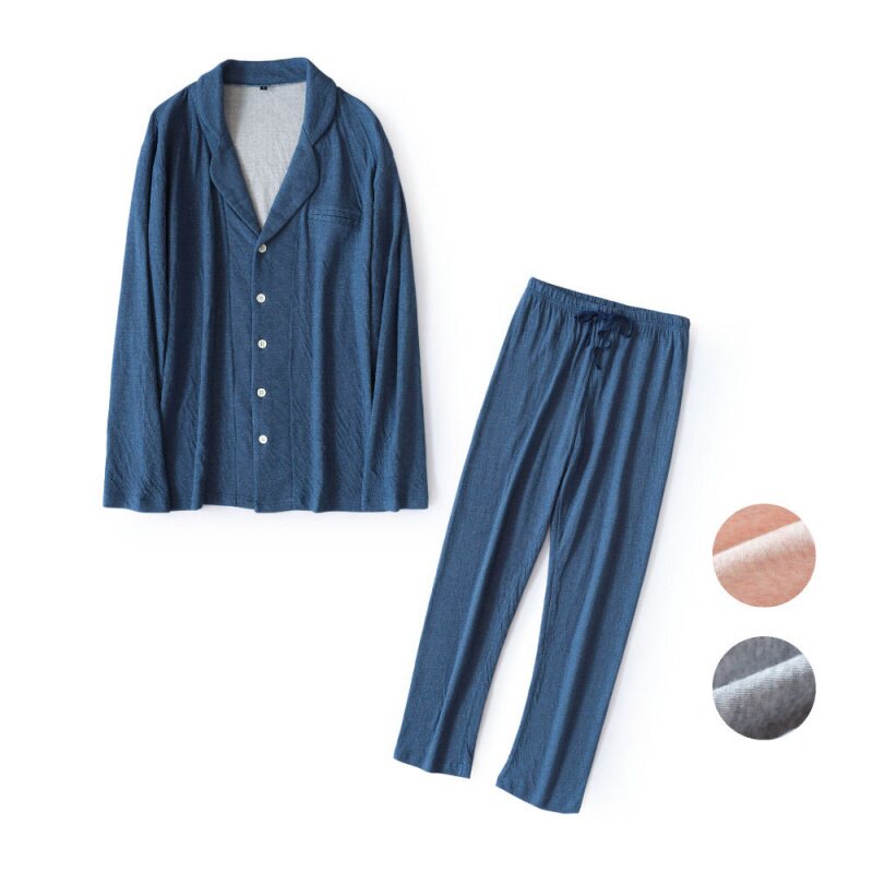 Official website flagship store 2019 100% cotton double-layer cloth home clothes set pair pajamas pure cotton no print home clothes quality