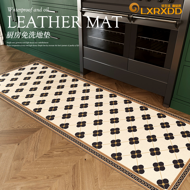 Kitchen Ground Mat Non-slip Anti-Oil Erasable washable customizable and cut waterproof and resistant footbed full of retro light and luxurious