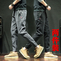 Autumn pants Mens loose casual sports frock 9-point pants drawstring mens fashion wild corduroy pants