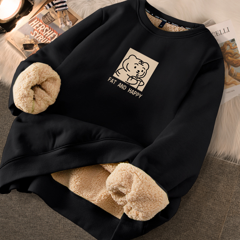 Gafu thickened necropolis Women's autumn winter 2023 new winter small sub black No hat blouse and lamb suede round collar winter-Taobao